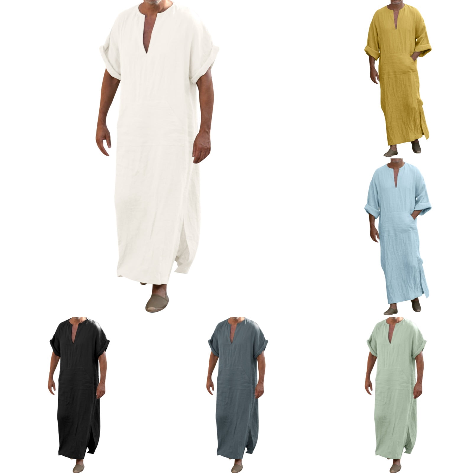 VYLYNL Marokkaanse kaftan voor heren, lange mouwen, causale kaftan met knopen, Abaya lange jurk, lichtgewicht, ademend, moslim Thobe loungegewaden VYLYNL Marokkaanse kaftan voor heren, lange mouwen, causale kaftan met knopen, Abaya lange jurk, lichtgewicht, ademend, moslim Thobe loungegewaden