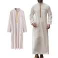 thumbnail image 1 of Thobes Men Long Sleeve Button Down Thobe Men Casual Henley Shirts Embroidered Thobe Eid Outfit Prayer Clothes, 1 of 9