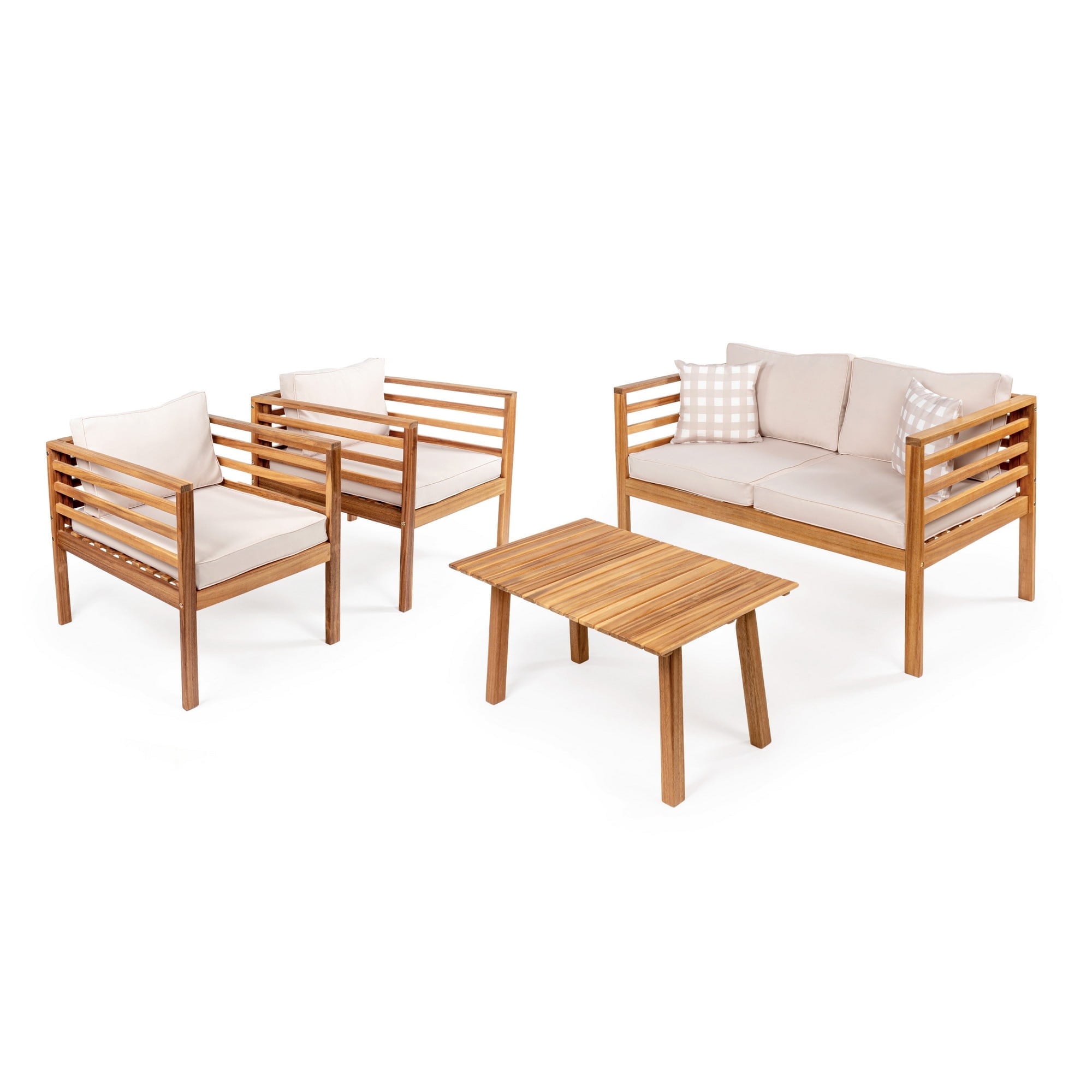 Thom 4-Piece Beige and Teak Acacia Wood Outdoor Patio Set