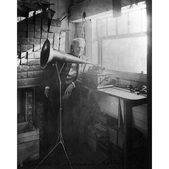 Thomas A. Edison Phonograph Portrait 1906 - 24x36 Inch Laminated Poster - Stunning Detail and Bold Colors