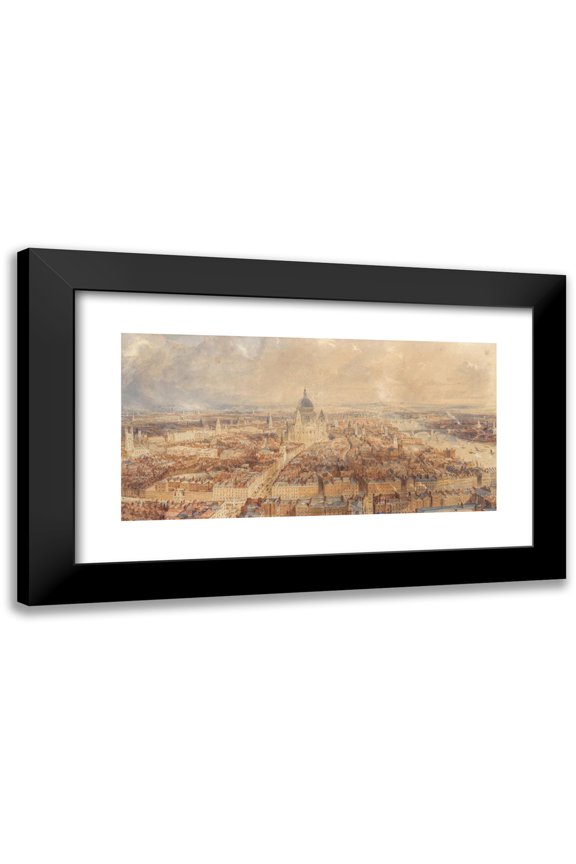 Thomas Allom 14x9 Black Modern Framed Museum Art Print Titled - View of London from the Steeple of St Bride's Church, Fleet Street, Looking East Towards St Paul's Cathedral (C. 1840)