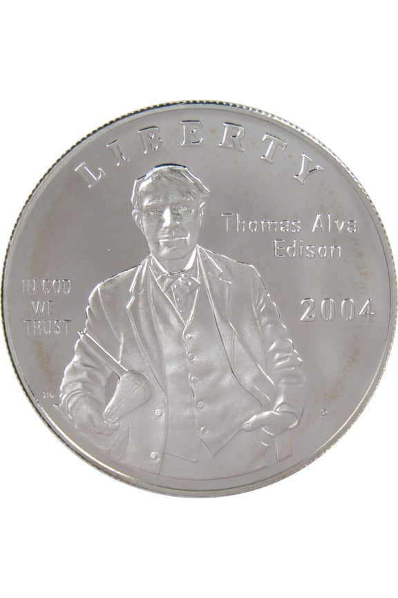 Thomas Alva Edison Commemorative 2004 P 90% Silver Dollar Proof $1 Coin