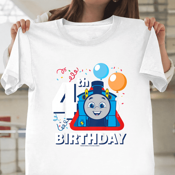 Thomas And Friends Happy 4th Birthday Train Party Gift Unisex T-Shirt, up to size 3XL.