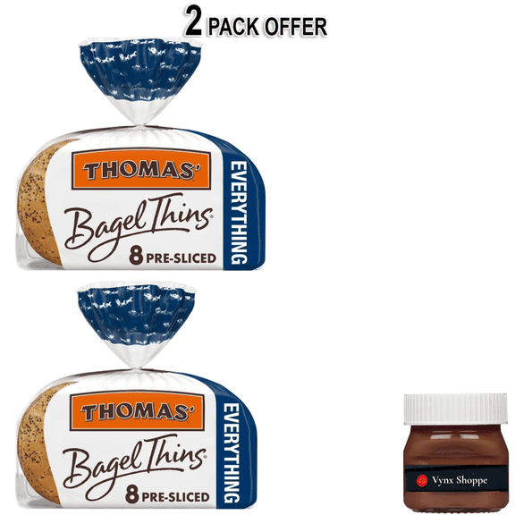 Thomas' Bagel Thins Everything Bagels, 8 count, 110 Calories Bagels, 13 oz Bag