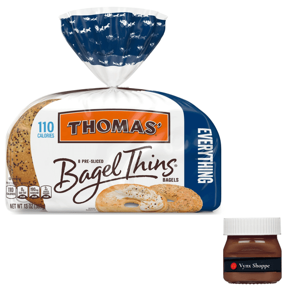 Thomas' Bagel Thins Everything Bagels, 8 count, 110 Calories Bagels, 13 oz Bag