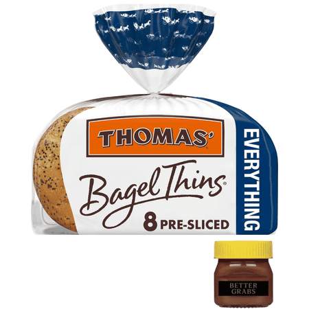 Thomas' Bagel Thins Everything Bagels, 8 count, 110 Calories Bagels, 13 oz Bag