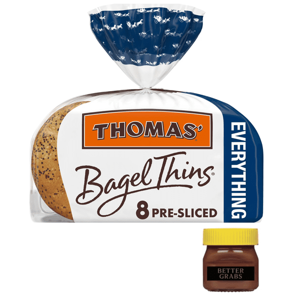 Thomas' Bagel Thins Everything Bagels, 8 count, 110 Calories Bagels, 13 oz Bag