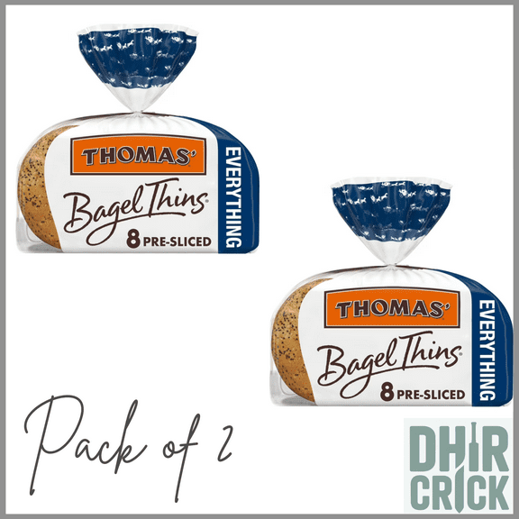 Thomas' Bagel Thins Everything Bagels, 8 count, Pre-sliced Bagels, 13 oz Bag ( pack of 2 )