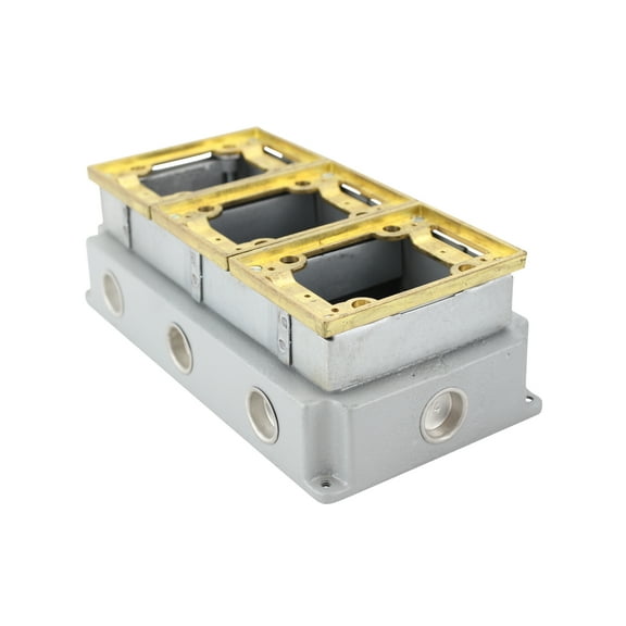 Thomas & Betts 643 3 Gang Cast Iron Deep Floor Box Brass Trim