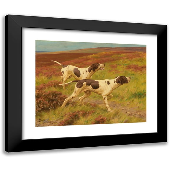 Thomas Blinks 14x12 Black Modern Framed Museum Art Print Titled - Two Pointers in the Heather