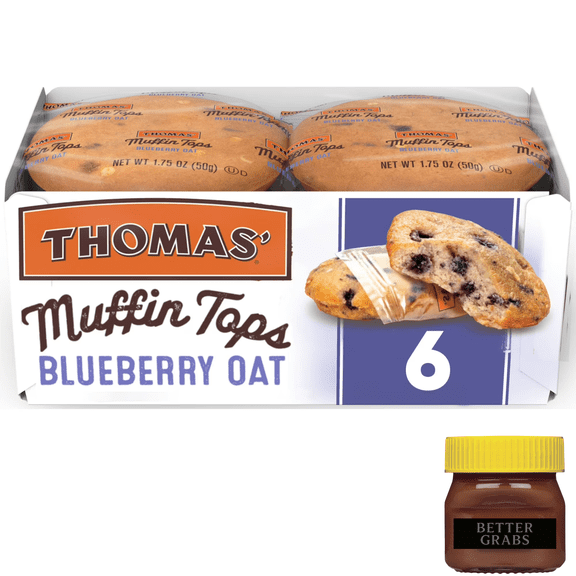 Thomas' Blueberry Oat Muffin Tops, 6 packs, Blueberry Muffin Tops, 10.5 oz Box