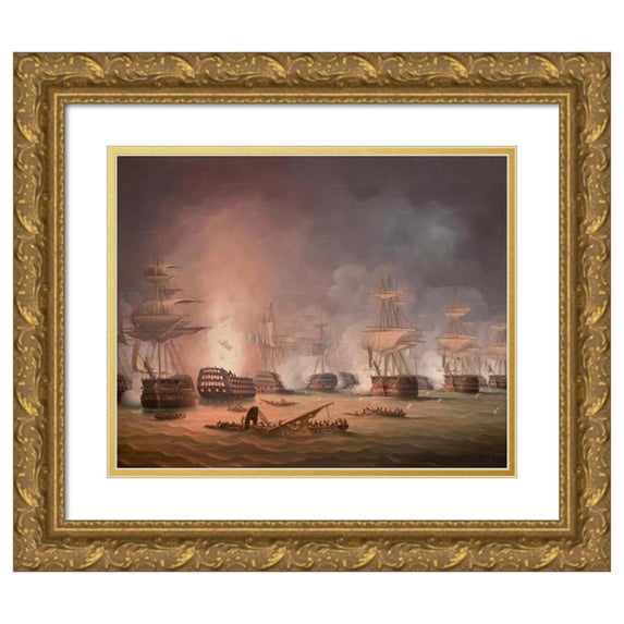 Thomas Buttersworth 17x15 Gold Ornate Wood Frame and Double Matted Museum Art Print Titled - The Battle of the Nile, 1 August 1798
