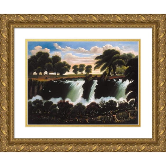 Thomas Chambers 18x14 Gold Ornate Wood Frame and Double Matted Museum Art Print Titled - Genesee Falls, Rochester
