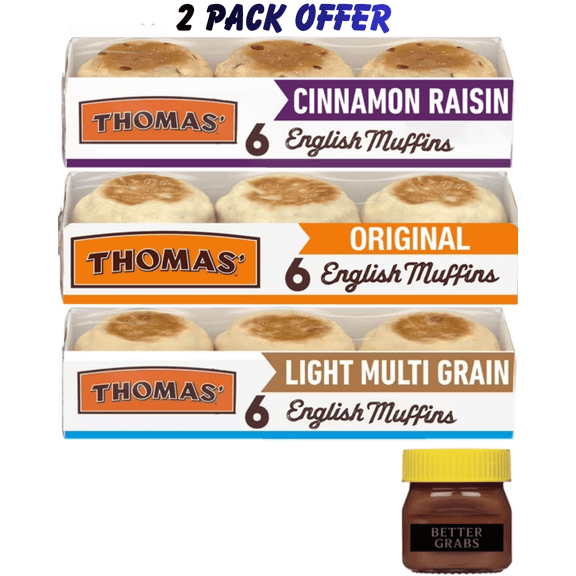 Thomas' Cinnamon Raisin English Muffin, 6 count | Original English Muffins |  Light Multi-Grain English Muffins