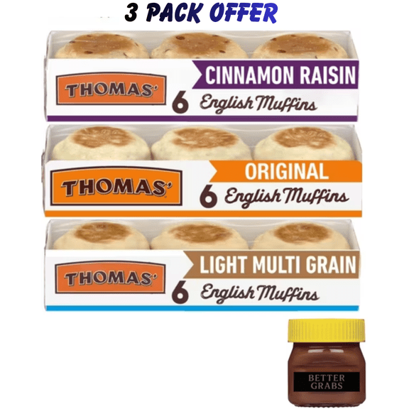 Thomas' Cinnamon Raisin English Muffin, 6 count | Original English Muffins | Light Multi-Grain English Muffins