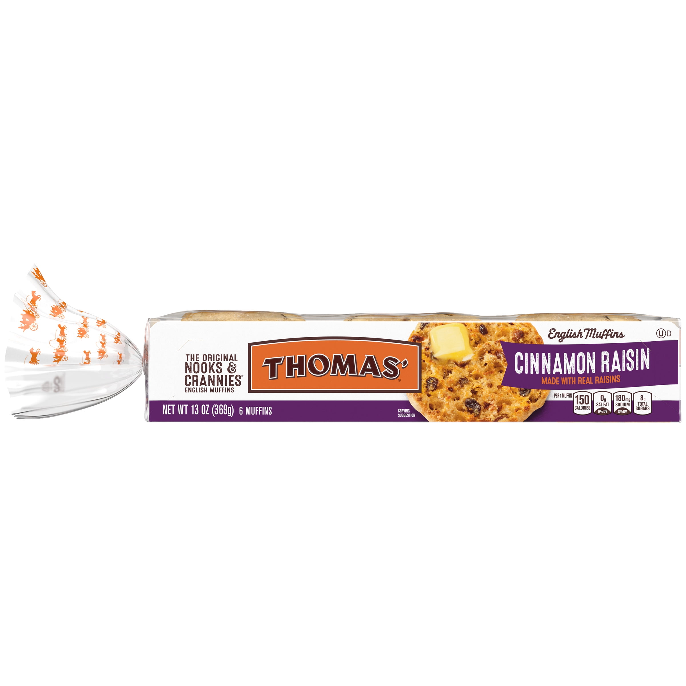 Thomas' Cinnamon Raisin English Muffins, 6 Count, 13 oz Bag