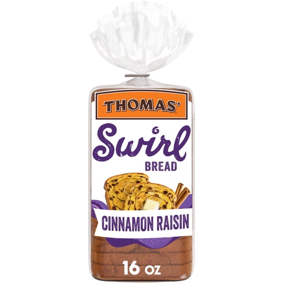 Thomas' Cinnamon Raisin Swirl Bread, 16 oz, Cinnamon Bread, Bag