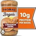 thumbnail image 1 of Thomas' Cinnamon Swirl Bagels, 6 count, 10g Protein, Kosher Cinnamon Bagels, 20 oz Bag, 1 of 7