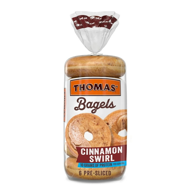 Thomas' Cinnamon Swirl Bagels, 6 count, Soft Cinnamon Presliced Bagels, 20 oz Bag
