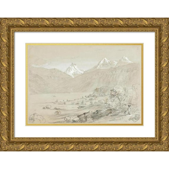 Thomas Cole 18x14 Gold Ornate Wood Frame and Double Matted Museum Art Print Titled - Landscape with Jungfrau (1841)