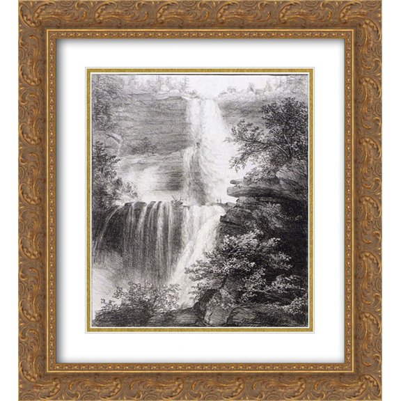 Thomas Cole 2x Matted 20x24 Gold Ornate Framed Art Print 'Falls at Catskill'