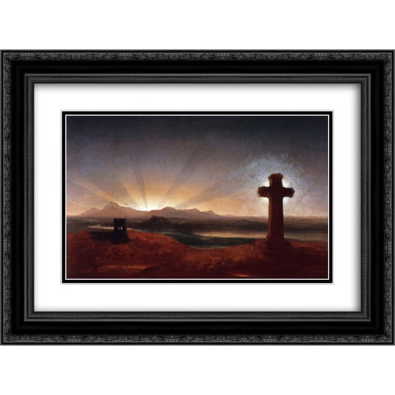 Thomas Cole 2x Matted 24x20 Black Ornate Framed Art Print 'Cross at Sunset'