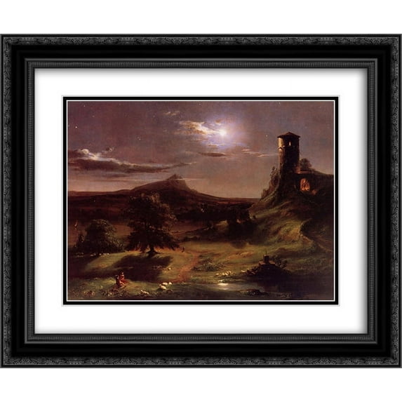 Thomas Cole 2x Matted 24x20 Black Ornate Framed Art Print 'Moonlight'