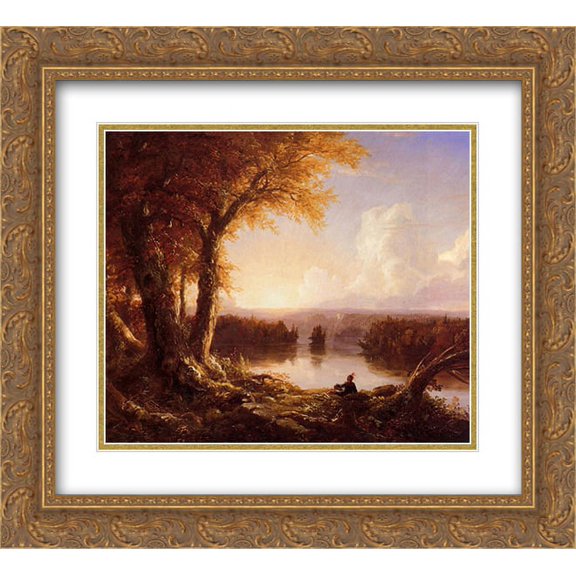 Thomas Cole 2x Matted 24x20 Gold Ornate Framed Art Print 'Indian at Sunset'
