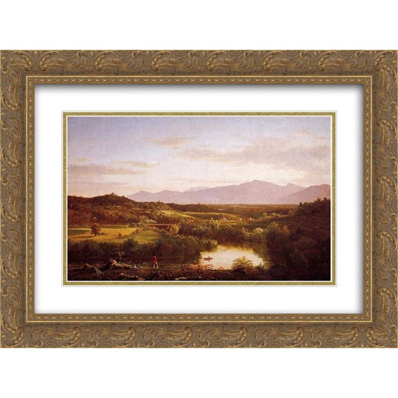 Thomas Cole 2x Matted 24x20 Gold Ornate Framed Art Print 'River in the Catskills'
