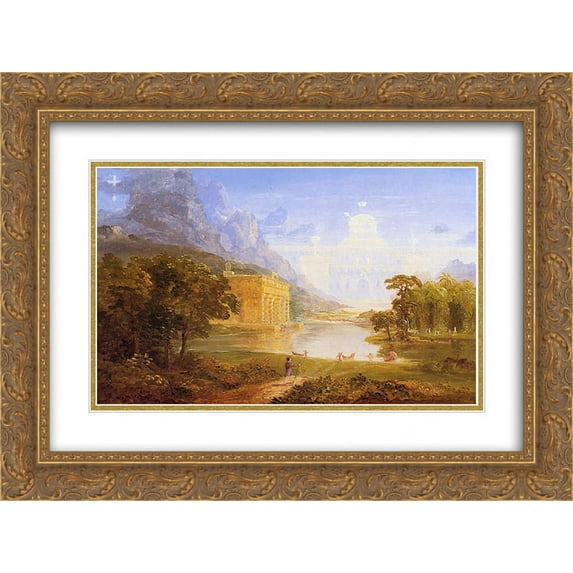 Thomas Cole 2x Matted 24x20 Gold Ornate Framed Art Print 'The Cross and the World: Study for 'The Pilgrim of the World on His Journey''