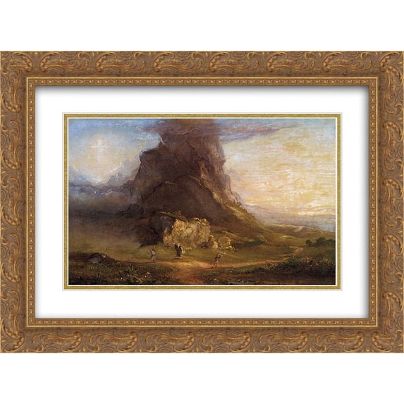 Thomas Cole 2x Matted 24x20 Gold Ornate Framed Art Print 'The Cross and the World: Study for 'Two Youths Enter Upon a Polgrimage''