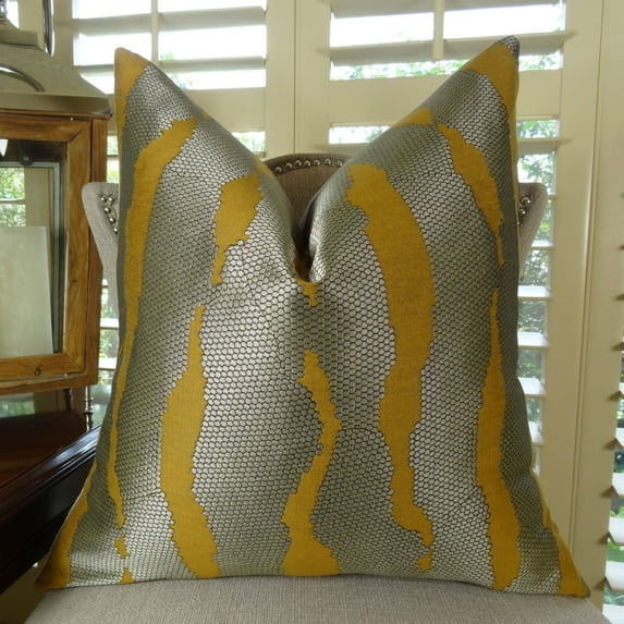 Thomas Collection Grey Mustard Gold Textured Throw Pillow - 11023