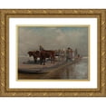 thumbnail image 1 of Thomas Corwin Lindsay 14x12 Gold Ornate Wood Frame and Double Matted Museum Art Print Titled - Barge Crossing, 1 of 4