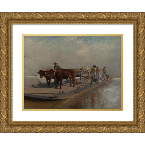 Thomas Corwin Lindsay 14x12 Gold Ornate Wood Frame and Double Matted Museum Art Print Titled - Barge Crossing