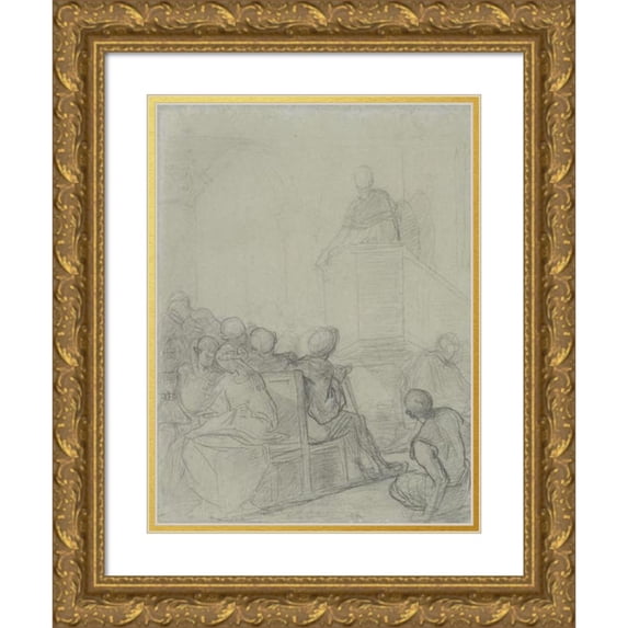 Thomas Couture 12x14 Gold Ornate Wood Frame and Double Matted Museum Art Print Titled - Interior of a Church (1877)
