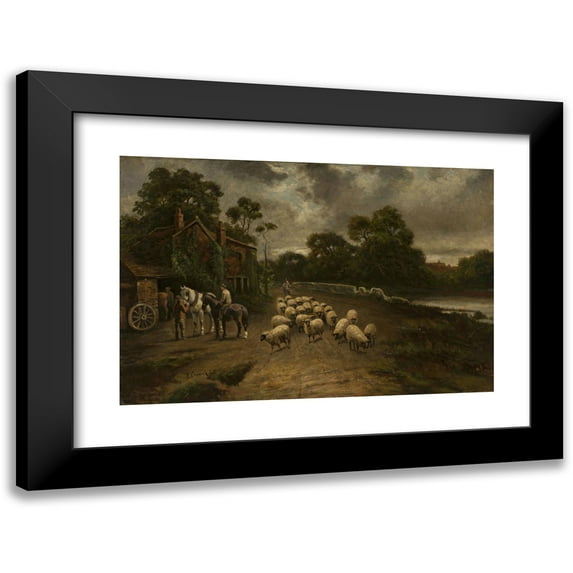 Thomas Creswick 14x11 Black Modern Framed Museum Art Print Titled - Genre Scene with a Flock of Sheep (1850)
