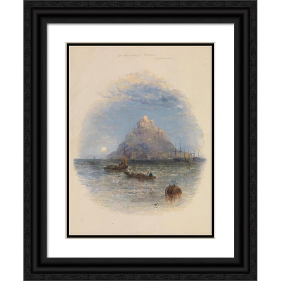 Thomas Creswick 15x18 Black Ornate Wood Framed Double Matted Museum Art Print Titled - St. Michael's Mount, Cornwall (ca. 1838)