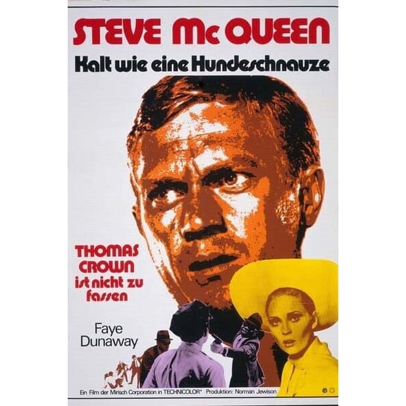 Thomas Crown Affair Steve McQueen Faye Dunaway German movie poster 8x12 inches