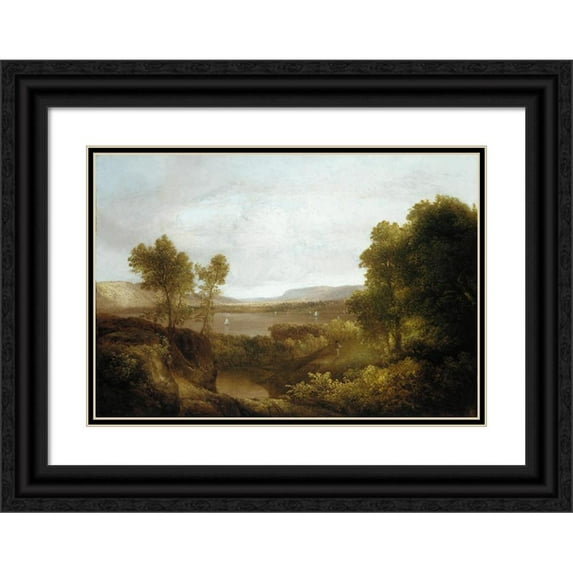 Thomas Doughty 14x11 Black Ornate Wood Framed Double Matted Museum Art Print Titled: On the Hudson (1830-35)