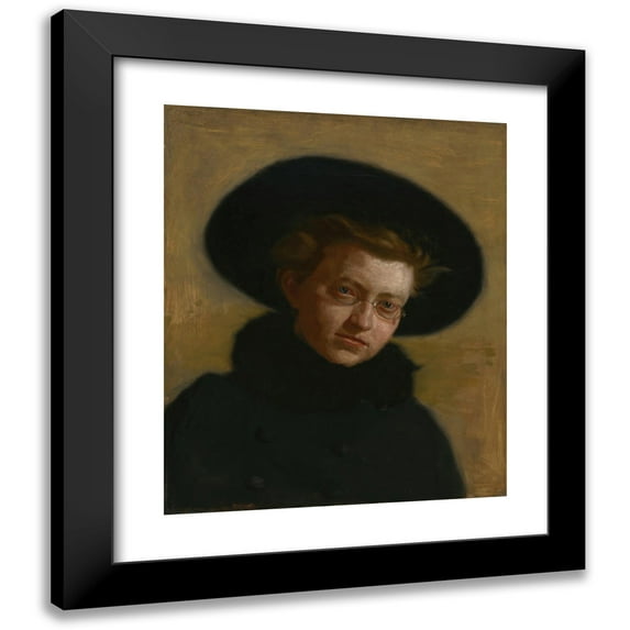 Thomas Eakins 12x14 Black Modern Framed Museum Art Print Titled - Portrait of Lillian Hammit (Girl in a Big Hat) (1888)