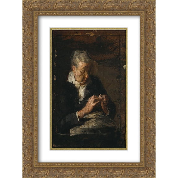 Thomas Eakins 2x Matted 20x24 Gold Ornate Framed Art Print 'Woman Knitting'