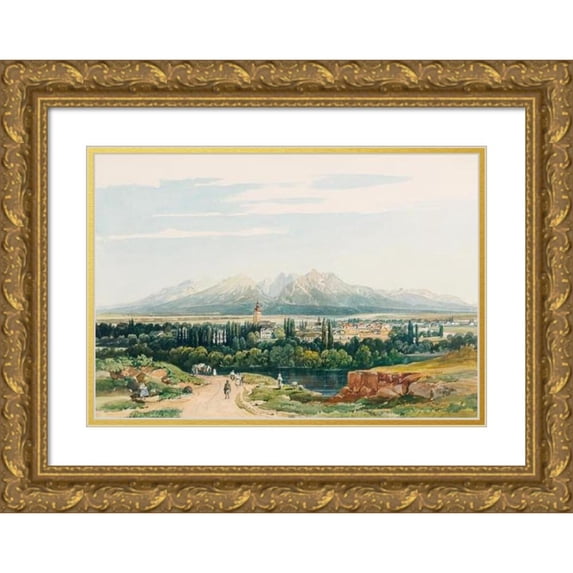 Thomas Ender 18x13 Gold Ornate Wood Frame and Double Matted Museum Art Print Titled - Lomnitz Castle and the Tatra in Hungary (1861)