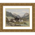 thumbnail image 1 of Thomas Ender 18x14 Gold Ornate Wood Frame and Double Matted Museum Art Print Titled - Mountain Village with a Small Industry, 1 of 4