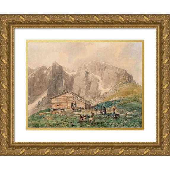 Thomas Ender 24x19 Gold Ornate Framed and Double Matted Museum Art Print Titled - St. Petersberg Fortress Near Silz in the Tyrol
