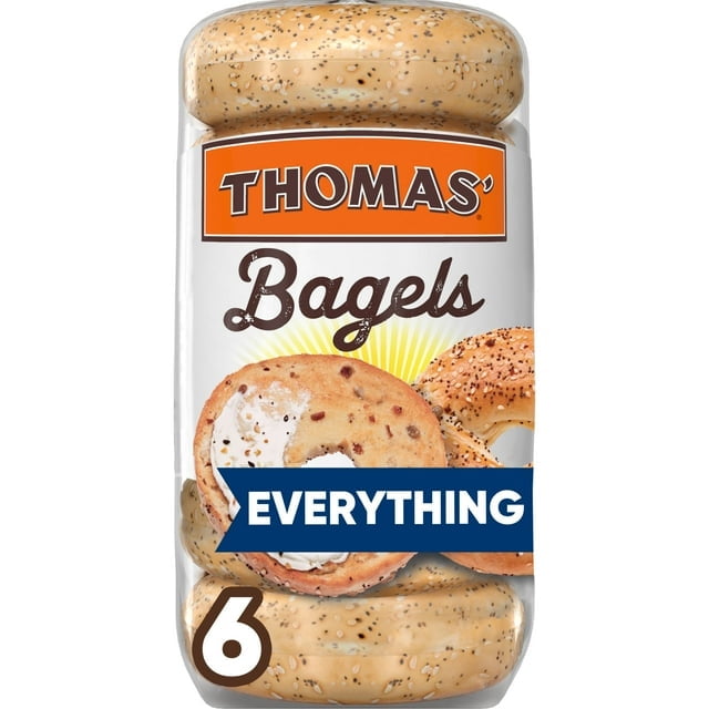 Thomas' Everything Bagels, 6 count, Pre-sliced Bagels, 20 oz Bag pack of 2