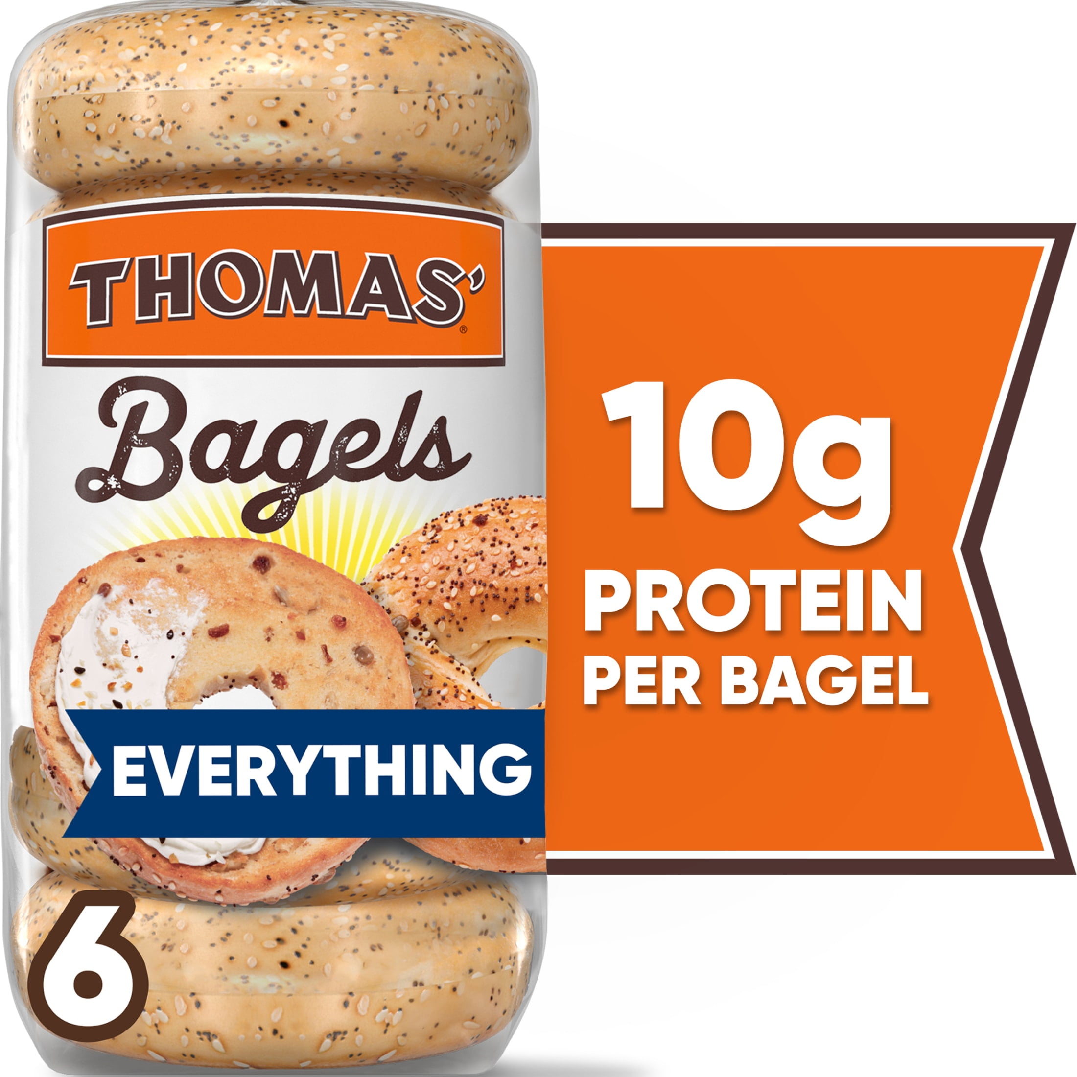 Thomas' Everything Bagels, 6 count, 10g Protein, Kosher Bagels, 20 oz Bag