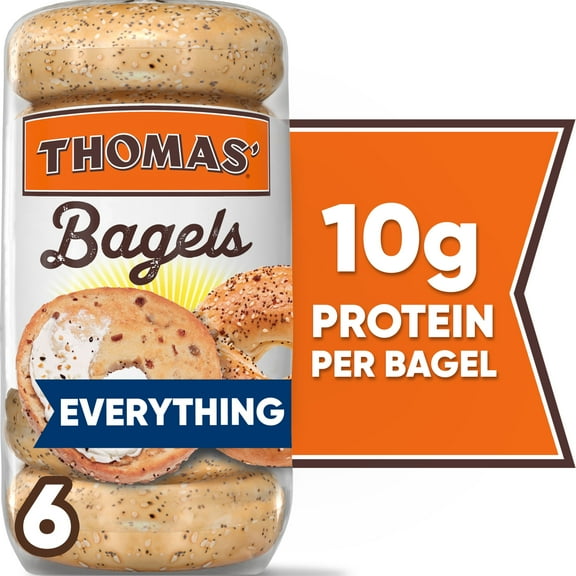 Thomas' Everything Bagels, 6 count, 10g Protein, Kosher Bagels, 20 oz Bag