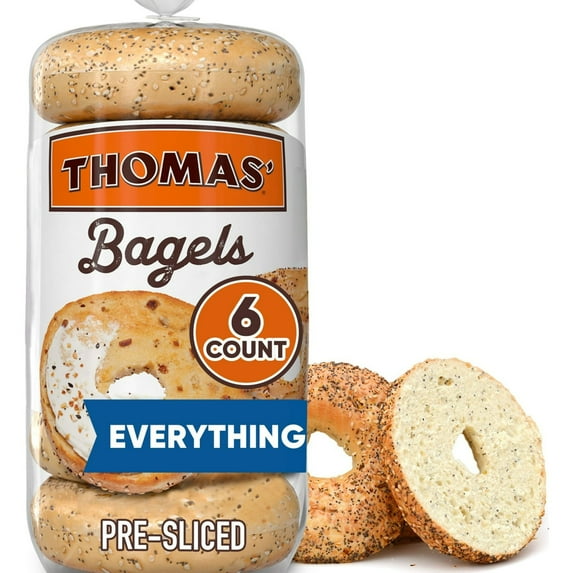 Thomas' Everything Bagels, 6 count, Soft Pre-sliced Bagels, 20 oz Bag (Pack of 9)
