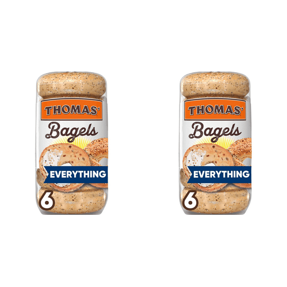 Thomas' Everything Bagels, 6 ct Pack of 2 - everything bagels, protein bagels, organic bagels, hearty breakfast, dave's killer bread
