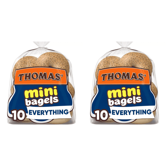 Thomas' Everything Mini Bagels, 10 ct Pack of 2 - everything bagels, protein bagels, organic bagels, hearty breakfast, dave's killer bread
